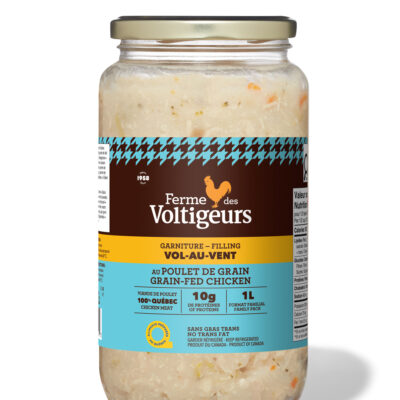 Emballage pot de verre pour ganiture vol-au-vent au poulet de grain Ferme des Voltigeurs - Format familal 1L