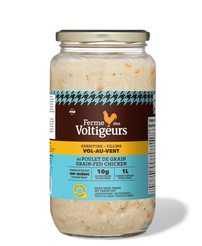 Emballage pot de verre pour ganiture vol-au-vent au poulet de grain Ferme des Voltigeurs - Format familal 1L