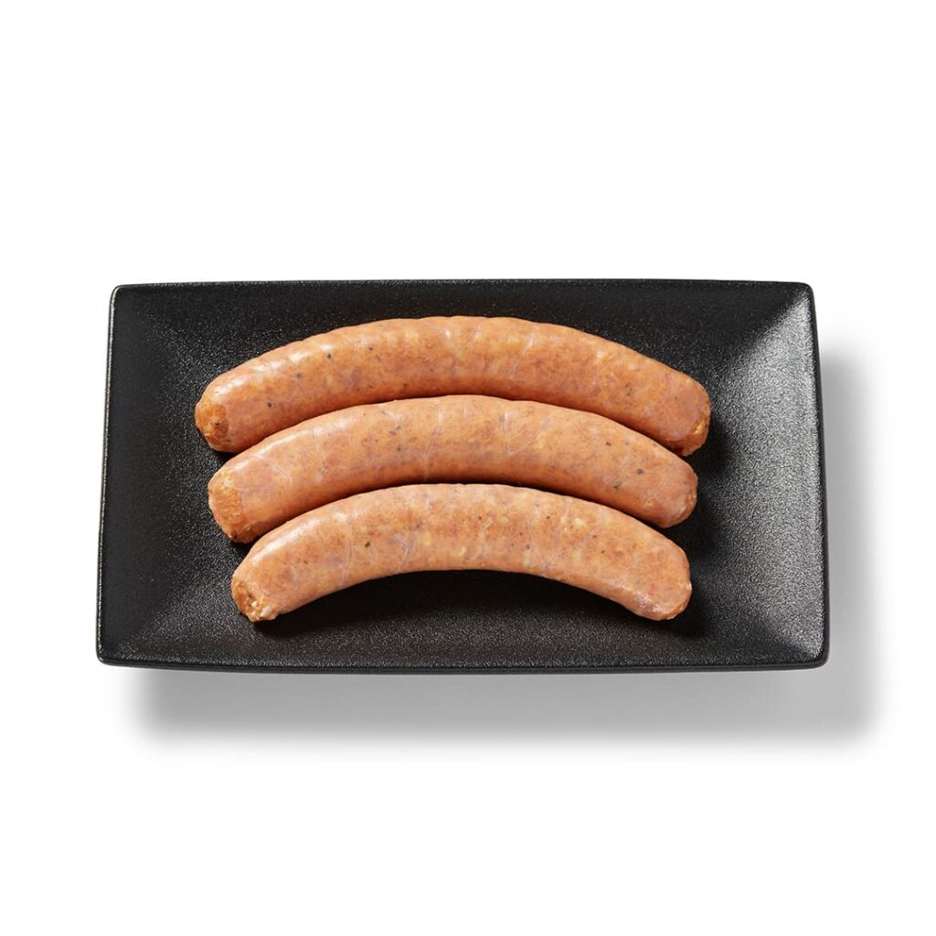 Saucisse de poulet mexicaine Ferme des Voltigeurs sur plateau de présentation