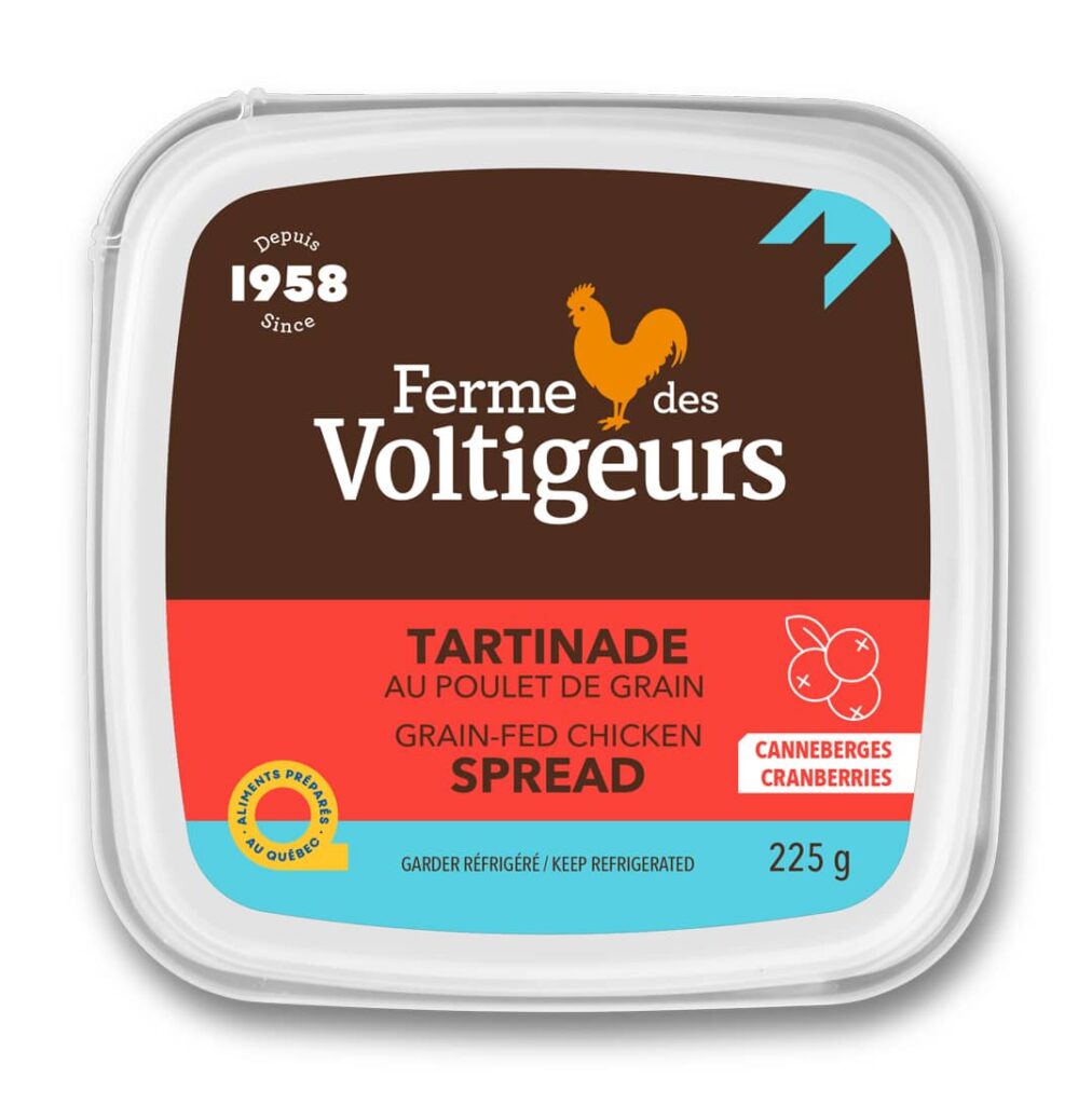 Emballage tartinade au poulet de grain aux canneberges Ferme des Voltigeurs
