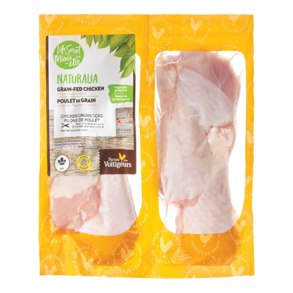Pilons de poulet de grain Ferme des Voltigeurs et Metro.