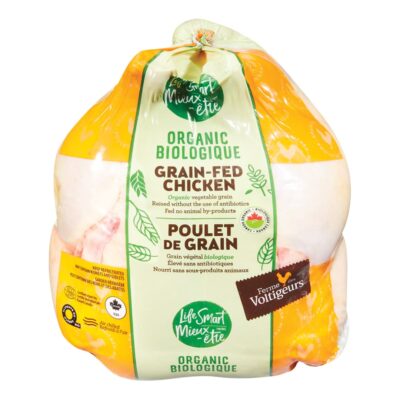 Poulet de grain entier biologique Ferme des Voltigeurs et Metro.